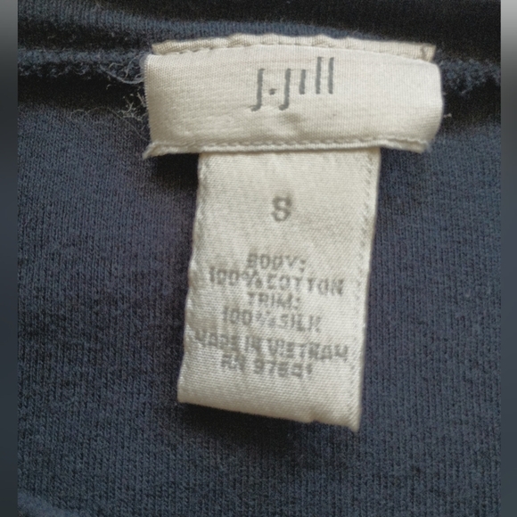 J Jill Cotton Tee Small Silk Trim Detail Black - Picture 2 of 8